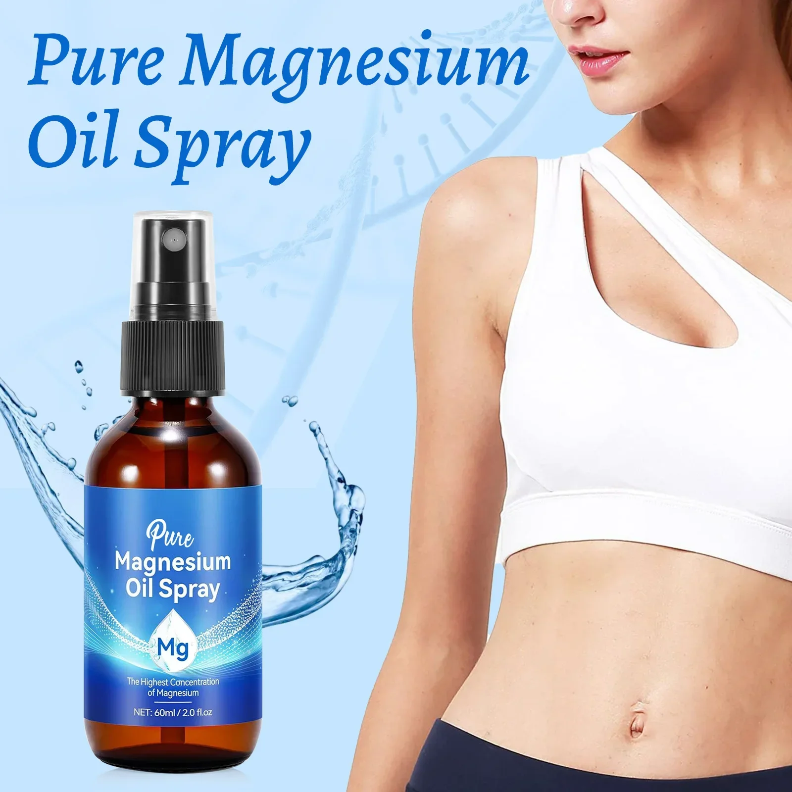 Bath Salts Magnesium - สเปรย์น้ำมันแมกนีเซียม 60 มล. สูตรเข้มข้นแร่ธาตุ 10% สำหรับบำรุงกล้ามเนื้อและผิวหนัง
